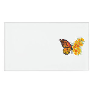 Badge D'identification Flower Butterfly with Yellow California Poppy