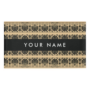 Badge D'identification Fret Grec Arabesque Brown, Votre Nom, Personnalise