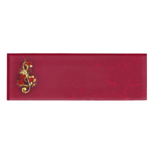 Badge D'identification Golden Treble Clef avec fleurs Roses