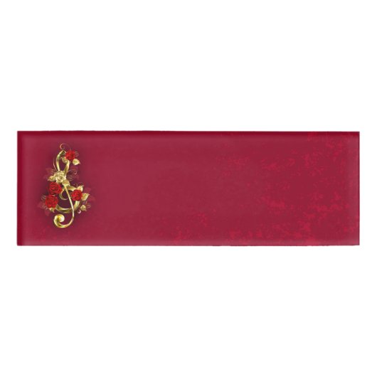 Badge D'identification Golden Treble Clef avec fleurs Roses (Devant)