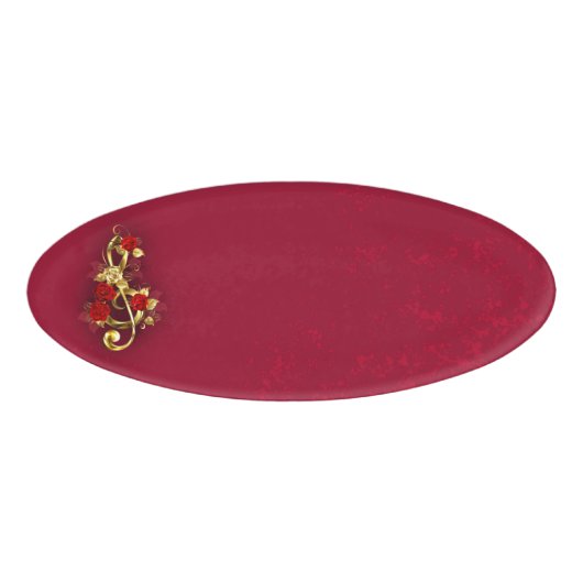 Badge D'identification Golden Treble Clef avec fleurs Roses (Devant)