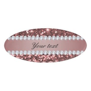 Badge D'identification Grands parties scintillantes et diamants roses de