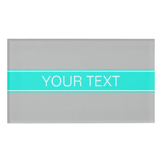 Badge D'identification Gris solide, Ribbon Aqua brillant Nom Monogramme (Devant)