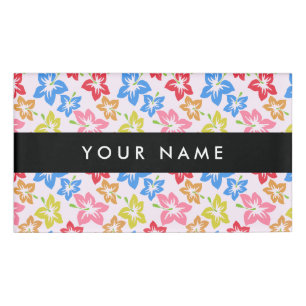 Badge D'identification Hibiscus Coloré, Motif De Fleurs, Votre Nom