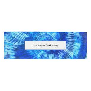Badge D'identification Hippie Tie Dye Motif Aquarelle bleu moderne