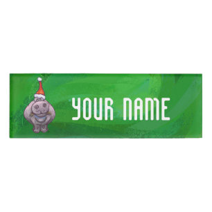 Badge D'identification Hippo Festif Sur Vert