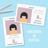 Badge d'identification horizontal blanc avec photo