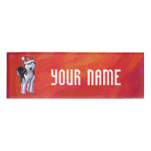 Badge D'identification Husky à Santa Hat Sur Rouge (Devant)