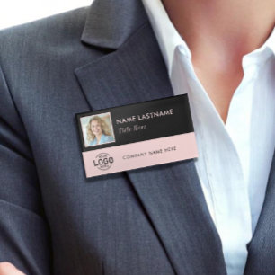 Badge D'identification ID photo Logo Noir Blush Rose Magnétique Grand