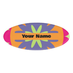 Badge D'identification illustration de formes florales orange et rose