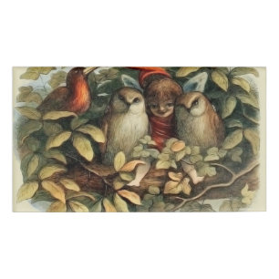 Badge D'identification Illustration de la nature des hiboux et des fées e