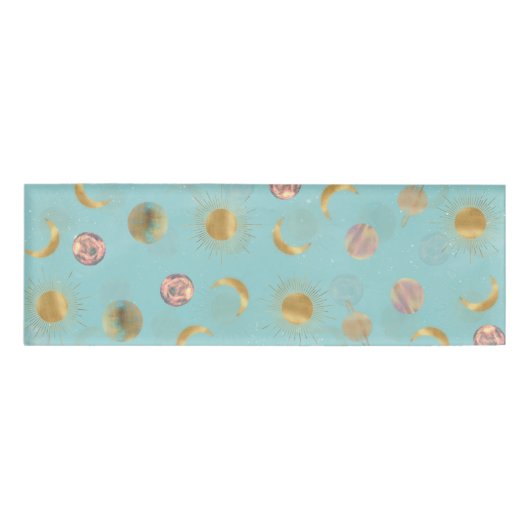 Badge D'identification Illustration Gold Sun Moon Planètes Space Blue (Devant)