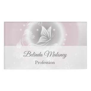 Badge D'identification Imaginaire à papillon blanc gris pâle