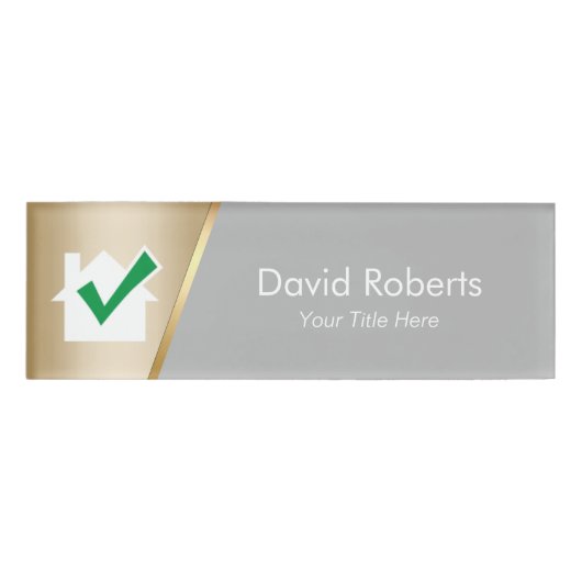 Badge D'identification Immobilier Agent House Icône Modern Gold (Devant)