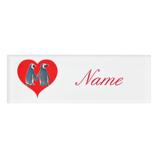 Badge D'identification Inséparables Penguin Coeurs couple Thunder_Cove (Devant)