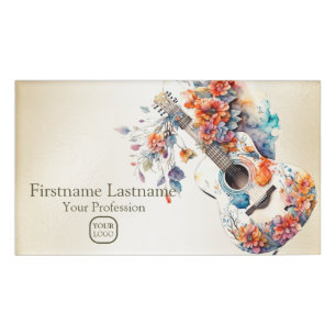 Badge D'identification Instrument de musique guitare aux fleurs colorées