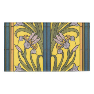 Badge D'identification Iris Fleur Art Nouveau Vitrail Bleu Or