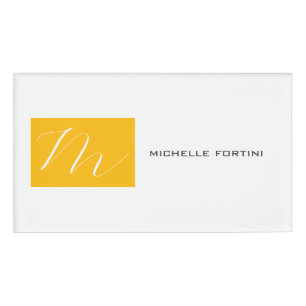 Badge D'identification Joli Monogramme Jaune Blanc Moderne Plaine