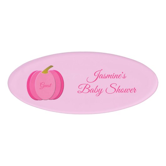 Badge D'identification Joli rose bébé fille Citrouille Baby shower person (Devant)