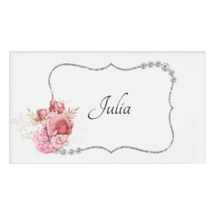 Badge D'identification Jolie strone et cadre fleuri