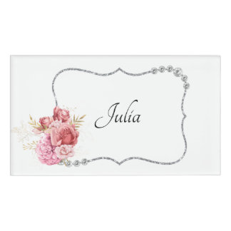 Badge D'identification Jolie strone et cadre fleuri