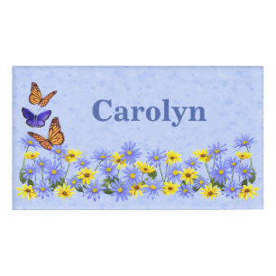 Badge D'identification Jolies papillons et marguerites Jardin de printemp