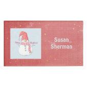 Badge D'identification Joyeux Noël hiver Snowman Plaid Scarf Holiday (Devant)