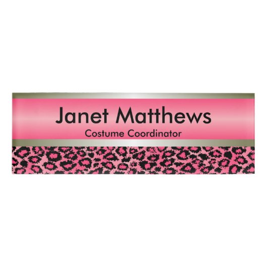 Badge D'identification Léopard rose et or métalliques (Devant)