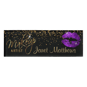 Badge D'identification Lèvres à Parties scintillant violette et or él