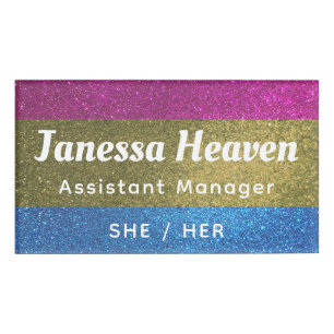 Badge D'identification LGBTQ Parties scintillant Sparkly Pansexual Nom Pr