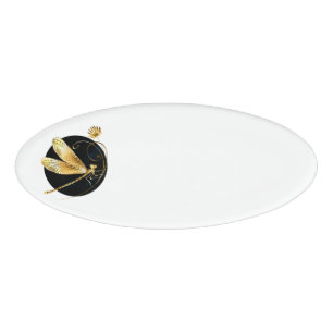 Badge D'identification libellule d'or en cercle noir