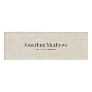 Badge D'identification Linge Beige Crème Texture Simple Élégant Monogramm