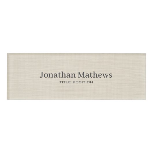 Badge D'identification Linge Beige Crème Texture Simple Élégant Monogramm (Devant)