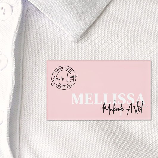 Badge D'identification Logo de Maquillage Écriture Rose Fardé