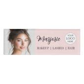 Badge D'identification Logo de photo de maquillage de script rose blush (Devant)
