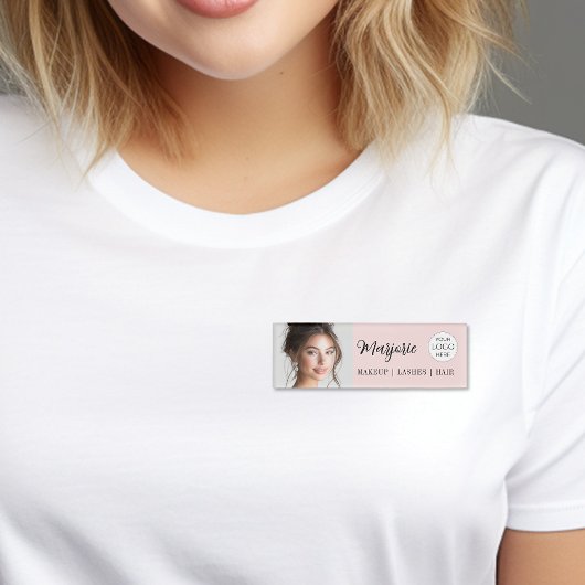 Badge D'identification Logo de photo de maquillage de script rose blush