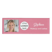 Badge D'identification Logo de photo de maquillage de script rose rose (Devant)