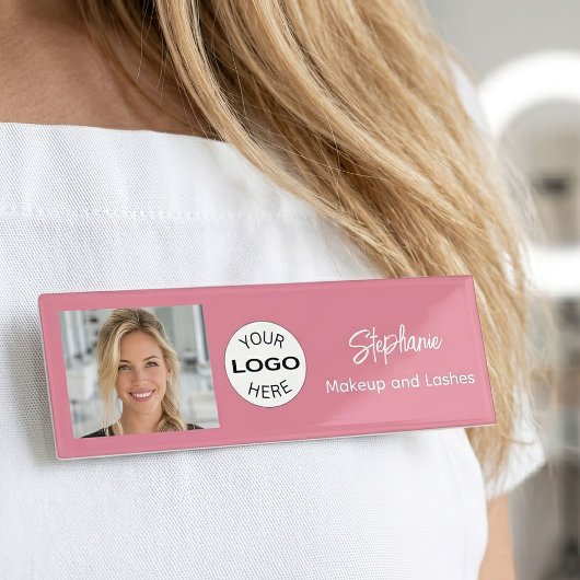Badge D'identification Logo de photo de maquillage de script rose rose
