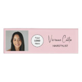 Badge D'identification Logo de script rose Blush Photo Coiffeur (Devant)