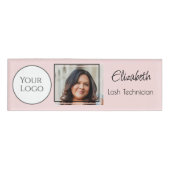 Badge D'identification Logo de script rose Blush Photo Lash Tech (Devant)