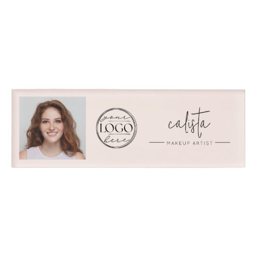 Badge D'identification Logo de script rose blush photo maquillage (Devant)