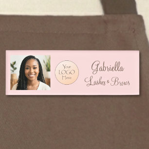 Badge D'identification Logo de script rose poudré Photo Cils et Sourcils