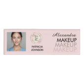 Badge D'identification Logo de script rose poudré Photo Maquillage (Devant)