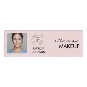 Badge D'identification Logo de script rose poudré Photo Maquillage
