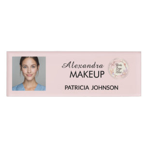 Badge D'identification Logo de script rose poudré Photo Maquillage