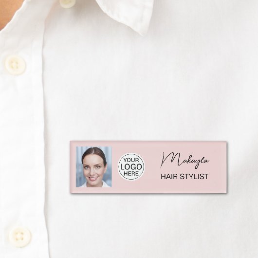 Badge D'identification Logo de stylet d'écriture rose Blush Photo Coiffeu