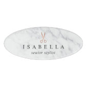 Badge D'identification Logo des ciseaux en or marbre et Rose | Salon (Devant)