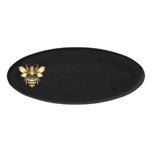 Badge D'identification Logo Faux Gold Foil Bee Polygonal sur Noir