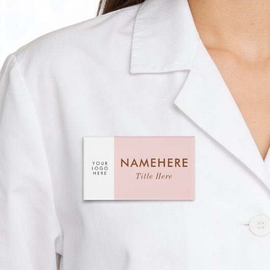 Badge D'identification Logo Grand Simple Rose Pâle Pastel Clair Nom Titre