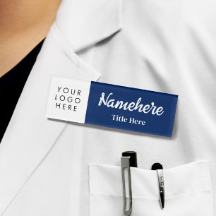 Badge D'identification Logo Gras manuscrit Marine Blue Magnet Titre